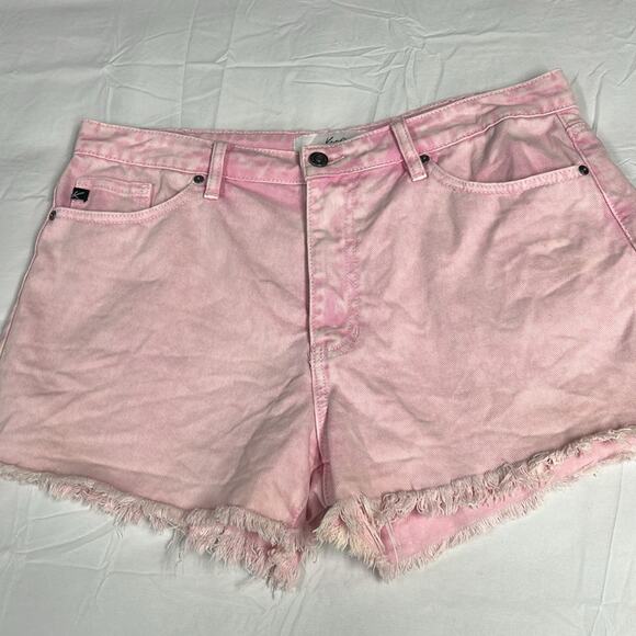 KanCan Pink Shorts Denim Raw Frayed Hem Pockets Womens Size XL Faded Barbiecore - Picture 2 of 10
